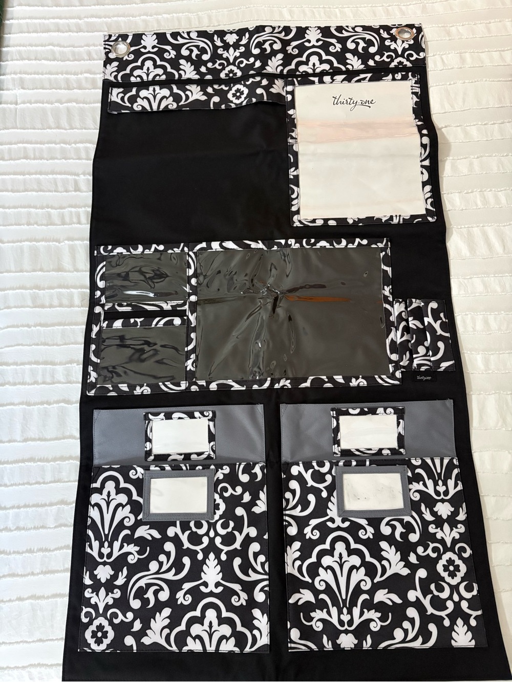 thirty-one Black and White Damask Hanging Calendar Organizer